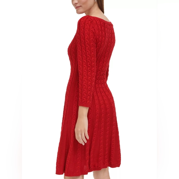 Nine West, Red, Cable-Knit, Fit & Flare, Sweater Dress, Size Large, NWOT - Picture 4 of 15